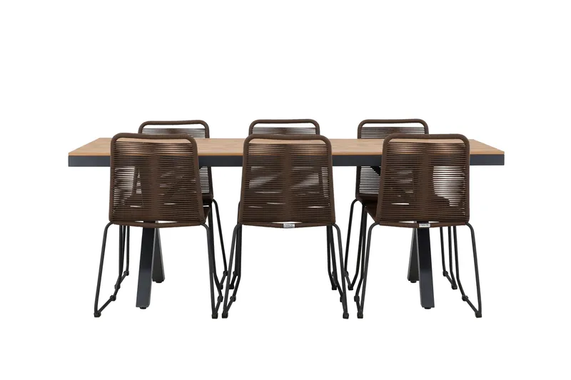 Garcia Spisegruppe 200 cm + 6 stk Lindos Spisestoler Brun/Svart - Hagemøbler - Hagegruppe - Spisegrupper hage