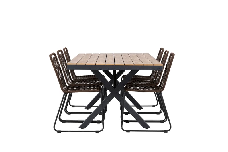 Garcia Spisegruppe 200 cm + 6 stk Lindos Spisestoler Brun/Svart - Hagemøbler - Hagegruppe - Spisegrupper hage