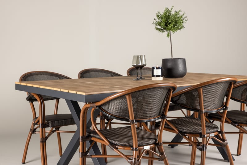 Garcia Spisegruppe 200 cm + 6 stk Vila Spisestoler Svart - Hagemøbler - Hagegruppe - Spisegrupper hage