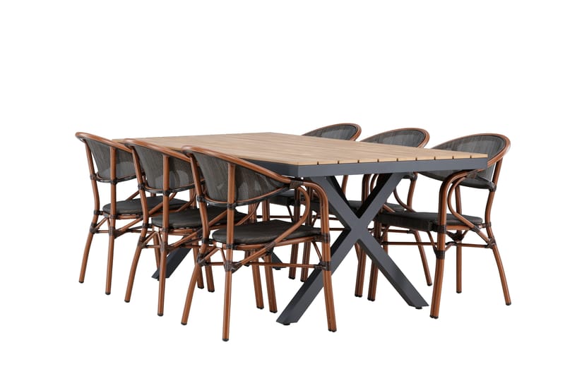 Garcia Spisegruppe 200 cm + 6 stk Vila Spisestoler Svart - Hagemøbler - Hagegruppe - Spisegrupper hage
