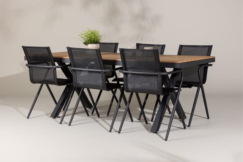 Garcia Spisegruppe 200 cm + 6 stk Alling Spisestoler Svart - Hagemøbler - Hagegruppe - Spisegrupper hage
