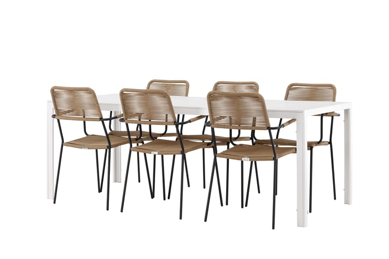 Break Spisegruppe 205 cm + 6 stk Hochanas Spisestoler Svart/Hvit - Hagemøbler - Hagegruppe - Spisegrupper hage