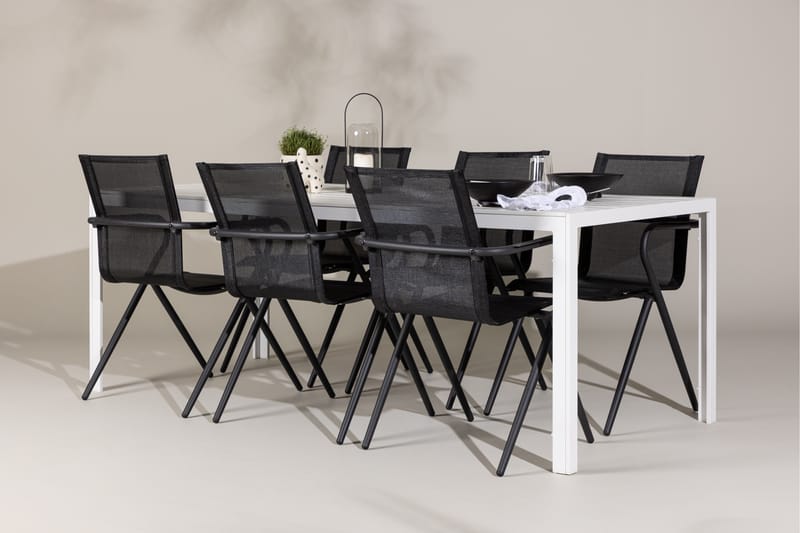 Break Spisegruppe 205 cm + 6 stk Alling Spisestoler Svart/Hvit - Hagemøbler - Hagegruppe - Spisegrupper hage