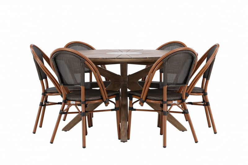 Rosario Spisegruppe Rund 140 cm + 6 stk Guarda Spisestoler Svart/Brun - Hagemøbler - Hagegruppe - Spisegrupper hage