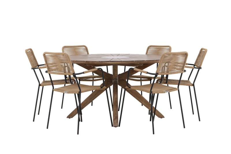 Rosario Spisegruppe Rund 140 cm + 6 stk Hochanas Spisestoler Svart/Brun - Hagemøbler - Hagegruppe - Spisegrupper hage