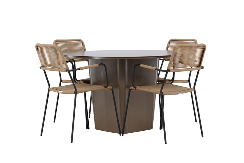 Santa Fe Spisegruppe Rund 120 cm + 4 stk Hochanas Spisestoler Svart/Brun - Hagemøbler - Hagegruppe - Spisegrupper hage