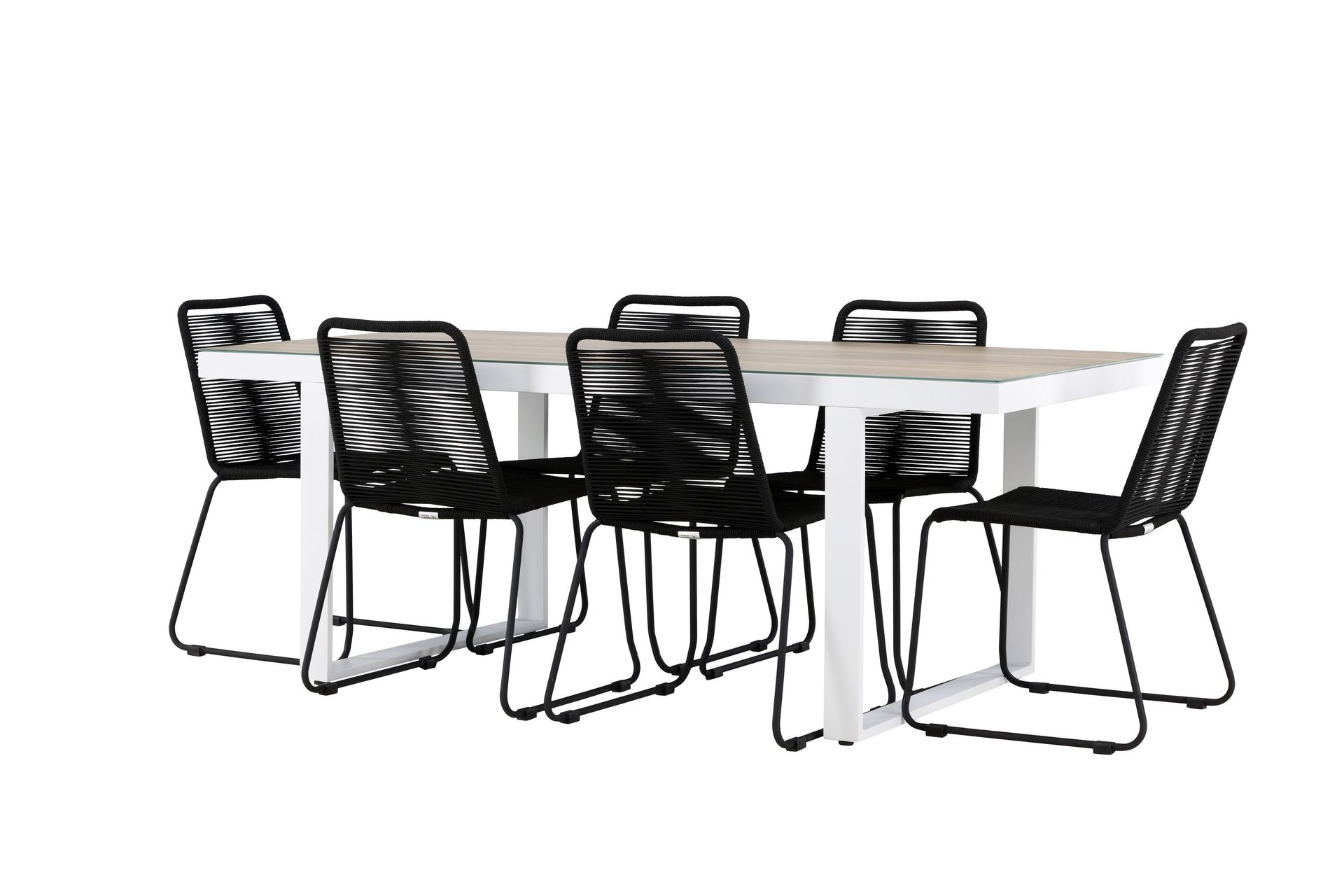 Merlo Spisegruppe 200 cm + 6 stk Linero Spisestoler Svart/Hvit - Hagemøbler - Hagegruppe - Spisegrupper hage