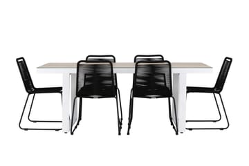 Merlo Spisegruppe 200 cm + 6 stk Linero Spisestoler Svart/Hvit - Hagemøbler - Hagegruppe - Spisegrupper hage