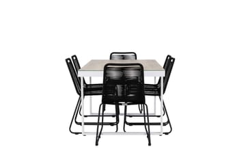 Merlo Spisegruppe 200 cm + 6 stk Linero Spisestoler Svart/Hvit - Hagemøbler - Hagegruppe - Spisegrupper hage