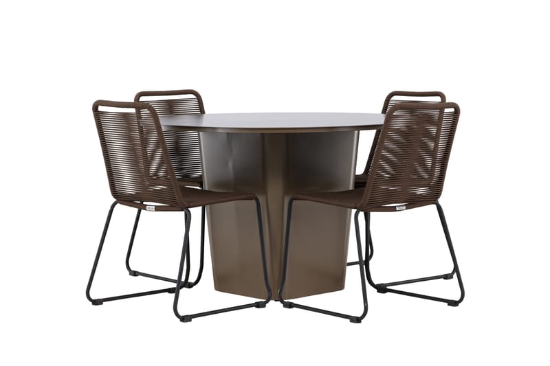 Santa Fe Spisegruppe Rund 120 cm + 4 stk Lindos Spisestoler Brun - Hagemøbler - Hagegruppe - Spisegrupper hage