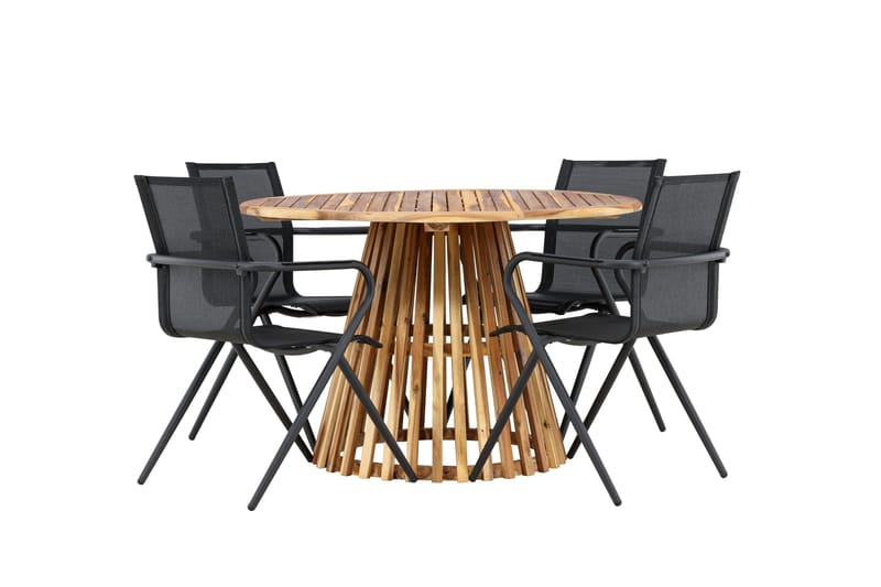 Lumpur Spisegruppe Rund 120 cm + 4 stk Alling Spisestoler Svart - Hagemøbler - Hagegruppe - Spisegrupper hage