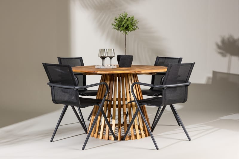 Lumpur Spisegruppe Rund 120 cm + 4 stk Alling Spisestoler Svart - Hagemøbler - Hagegruppe - Spisegrupper hage