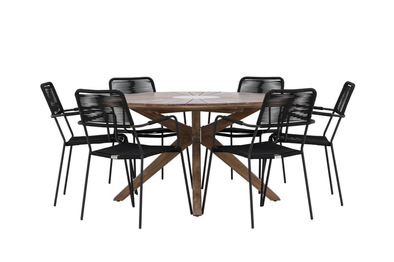 Rosario Spisegruppe Rund 140 cm + 6 stk Hochanas Spisestoler Svart/Brun - Hagemøbler - Hagegruppe - Spisegrupper hage