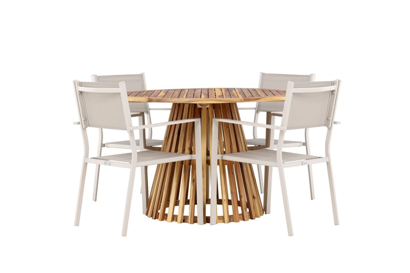 Lumpur Spisegruppe Rund 120 cm + 4 stk Copacabana Spisestoler Beige - Hagemøbler - Hagegruppe - Spisegrupper hage