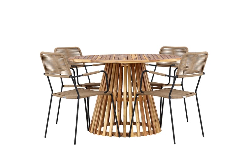 Lumpur Spisegruppe Rund 120 cm + 4 stk Hochanas Spisestoler Svart - Hagemøbler - Hagegruppe - Spisegrupper hage