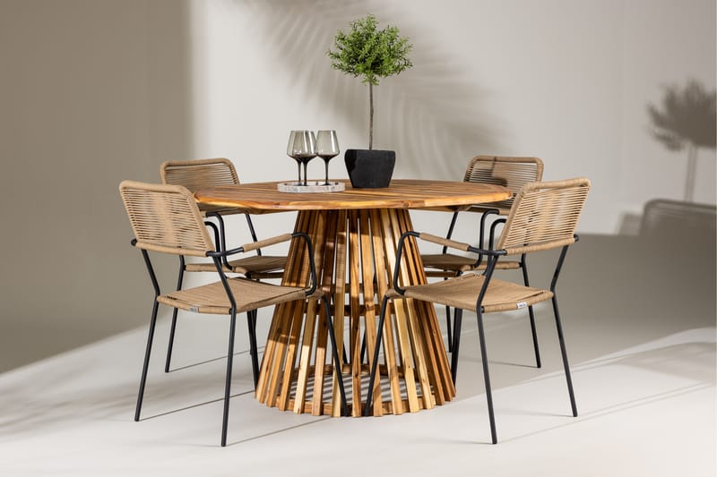 Lumpur Spisegruppe Rund 120 cm + 4 stk Hochanas Spisestoler Svart - Hagemøbler - Hagegruppe - Spisegrupper hage