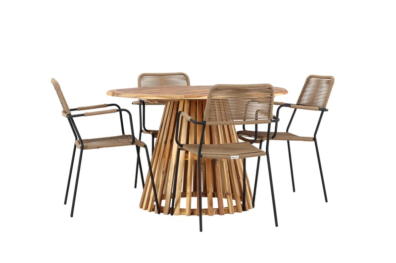 Lumpur Spisegruppe Rund 120 cm + 4 stk Hochanas Spisestoler Svart - Hagemøbler - Hagegruppe - Spisegrupper hage