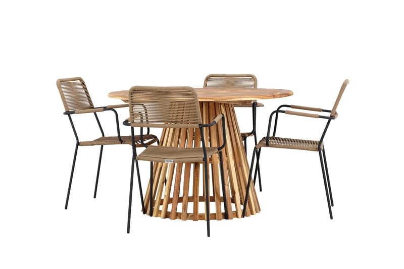 Lumpur Spisegruppe Rund 120 cm + 4 stk Hochanas Spisestoler Svart - Hagemøbler - Hagegruppe - Spisegrupper hage