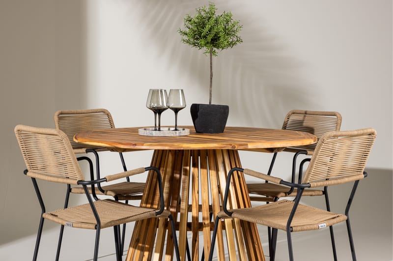 Lumpur Spisegruppe Rund 120 cm + 4 stk Hochanas Spisestoler Svart - Hagemøbler - Hagegruppe - Spisegrupper hage
