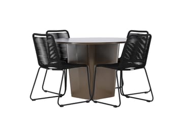 Santa Fe Spisegruppe Rund 120 cm + 4 stk Linero Spisestoler Svart/Brun - Hagemøbler - Hagegruppe - Spisegrupper hage