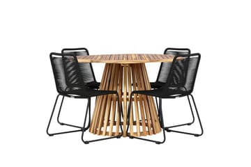 Lumpur Spisegruppe Rund 120 cm + 4 stk Linero Spisestoler Svart - Hagemøbler - Hagegruppe - Spisegrupper hage