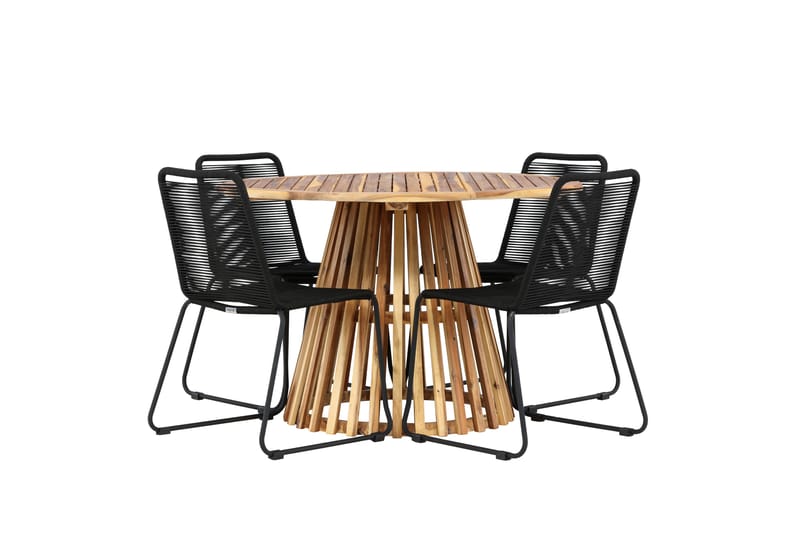 Lumpur Spisegruppe Rund 120 cm + 4 stk Linero Spisestoler Svart - Hagemøbler - Hagegruppe - Spisegrupper hage