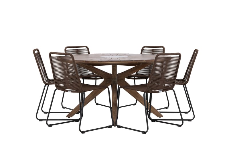 Rosario Spisegruppe Rund 140 cm + 6 stk Lindos Spisestoler Brun - Hagemøbler - Hagegruppe - Spisegrupper hage