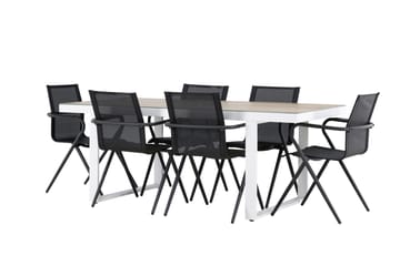 Merlo Spisegruppe 200 cm + 6 stk Alling Spisestoler Svart/Hvit - Hagemøbler - Hagegruppe - Spisegrupper hage