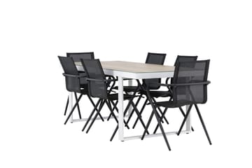 Merlo Spisegruppe 200 cm + 6 stk Alling Spisestoler Svart/Hvit - Hagemøbler - Hagegruppe - Spisegrupper hage