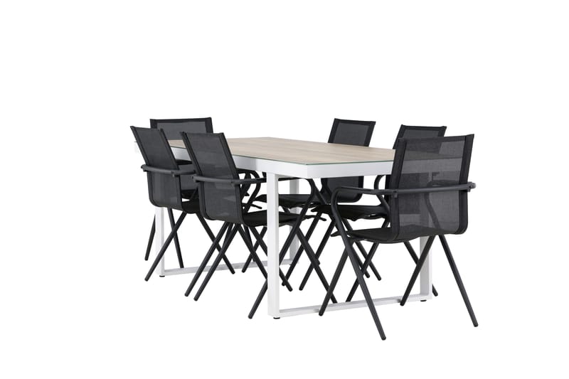 Merlo Spisegruppe 200 cm + 6 stk Alling Spisestoler Svart/Hvit - Hagemøbler - Hagegruppe - Spisegrupper hage