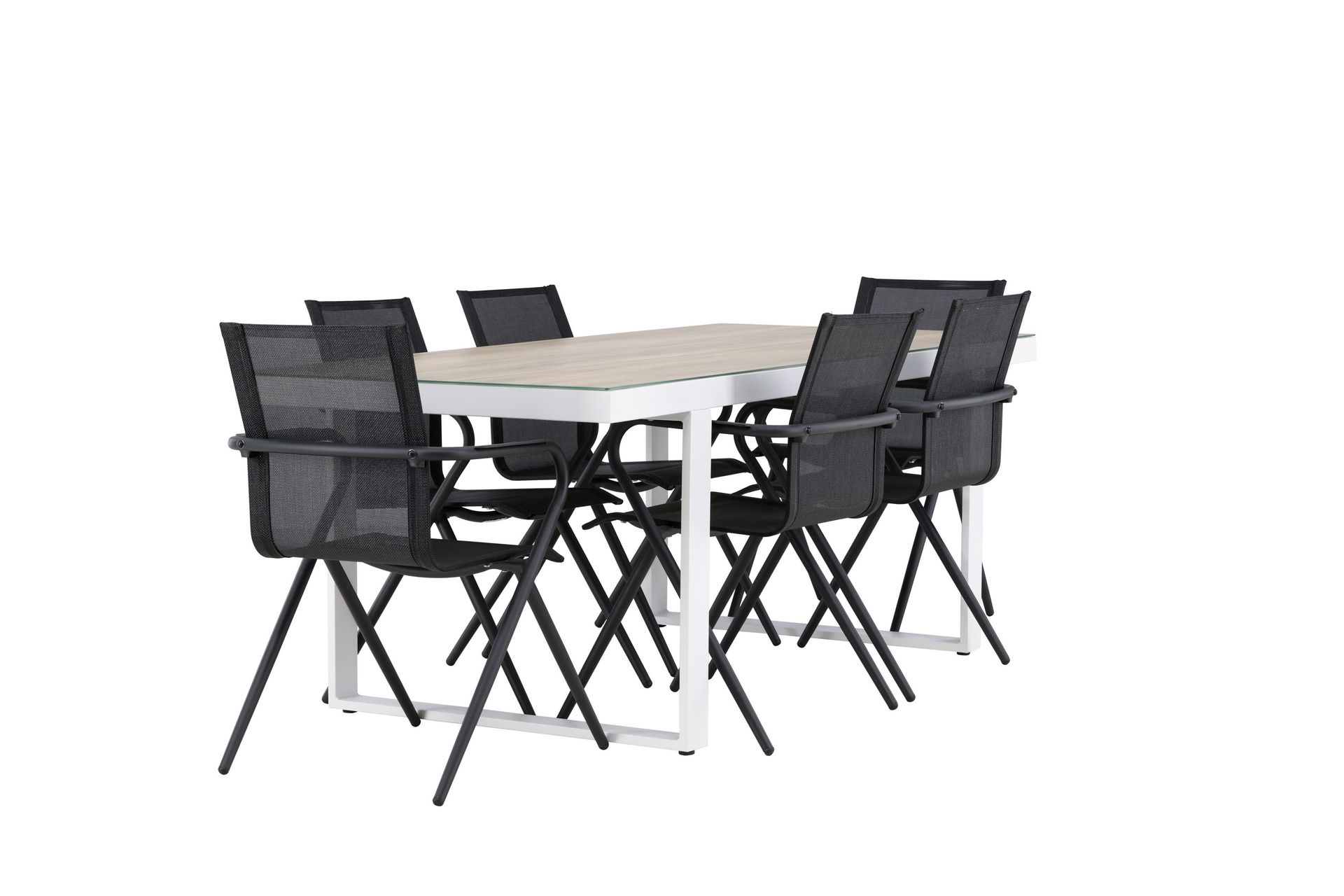Merlo Spisegruppe 200 cm + 6 stk Alling Spisestoler Svart/Hvit - Hagemøbler - Hagegruppe - Spisegrupper hage