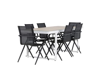 Merlo Spisegruppe 200 cm + 6 stk Alling Spisestoler Svart/Hvit - Hagemøbler - Hagegruppe - Spisegrupper hage