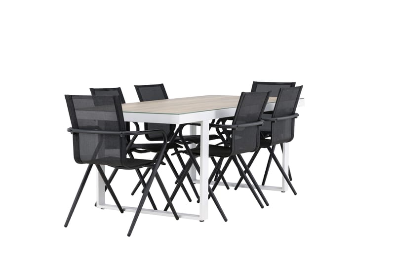 Merlo Spisegruppe 200 cm + 6 stk Alling Spisestoler Svart/Hvit - Hagemøbler - Hagegruppe - Spisegrupper hage