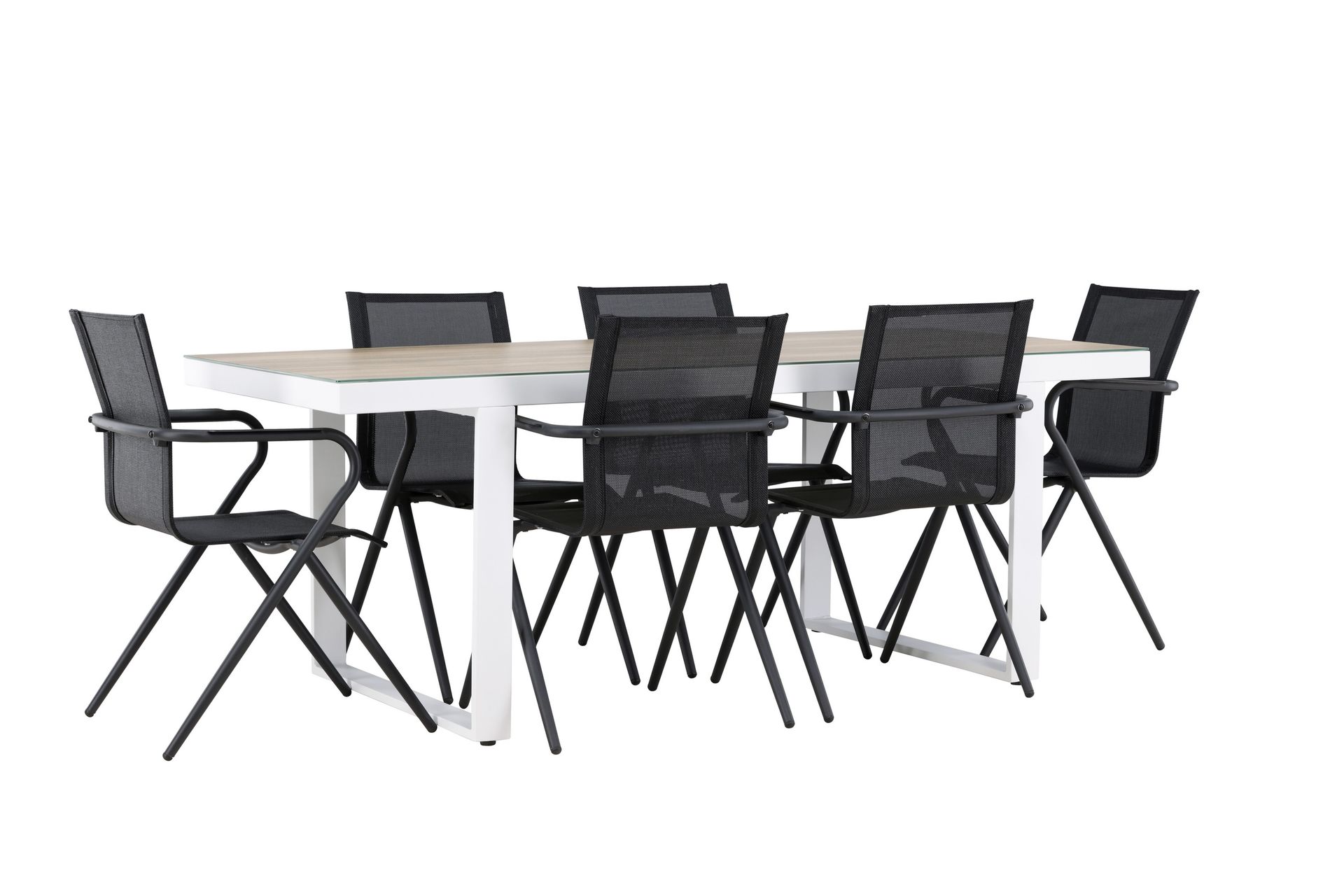 Merlo Spisegruppe 200 cm + 6 stk Alling Spisestoler Svart/Hvit - Hagemøbler - Hagegruppe - Spisegrupper hage