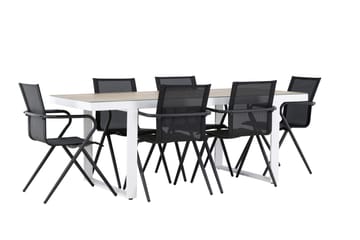 Merlo Spisegruppe 200 cm + 6 stk Alling Spisestoler Svart/Hvit - Hagemøbler - Hagegruppe - Spisegrupper hage