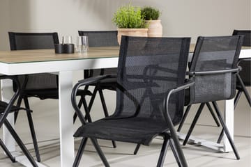 Merlo Spisegruppe 200 cm + 6 stk Alling Spisestoler Svart/Hvit - Hagemøbler - Hagegruppe - Spisegrupper hage