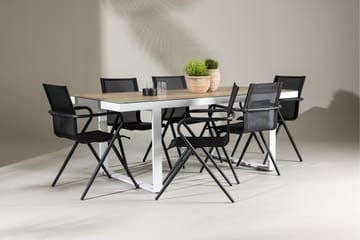 Merlo Spisegruppe 200 cm + 6 stk Alling Spisestoler Svart/Hvit - Hagemøbler - Hagegruppe - Spisegrupper hage