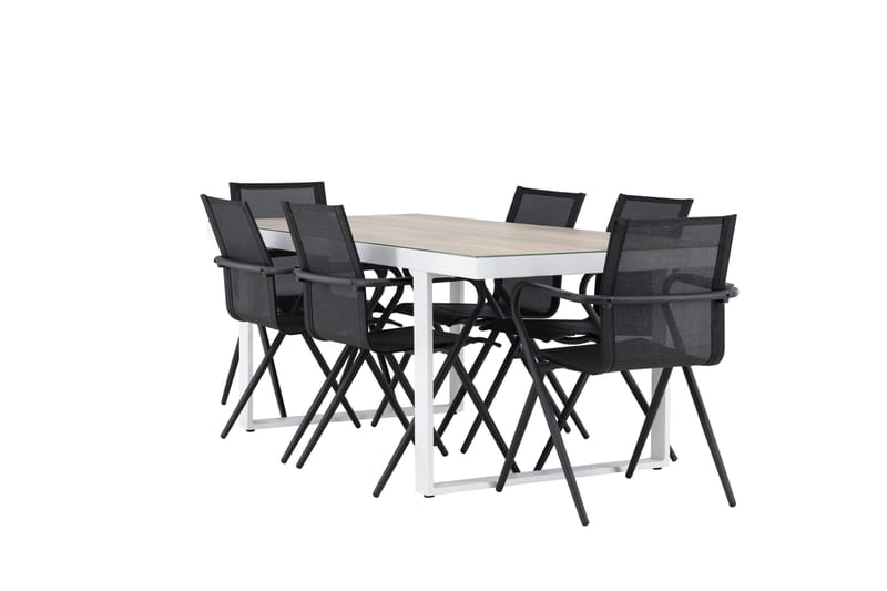 Merlo Spisegruppe 200 cm + 6 stk Alling Spisestoler Svart/Hvit - Hagemøbler - Hagegruppe - Spisegrupper hage