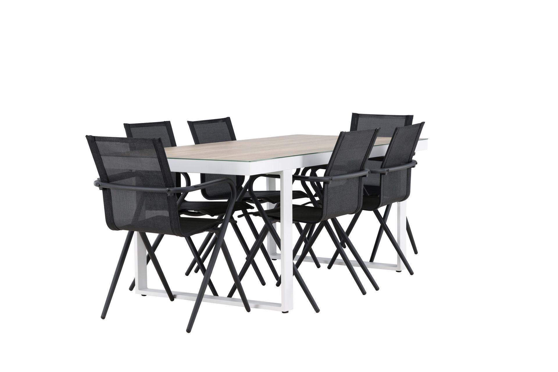 Merlo Spisegruppe 200 cm + 6 stk Alling Spisestoler Svart/Hvit - Hagemøbler - Hagegruppe - Spisegrupper hage