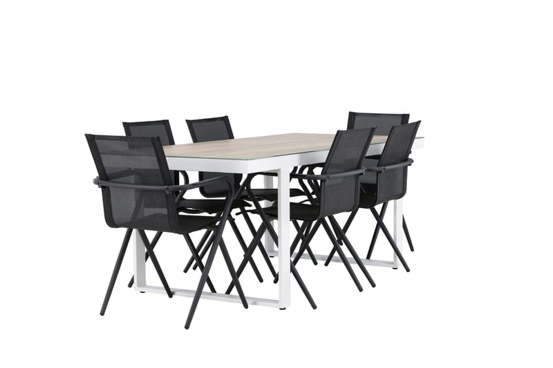 Merlo Spisegruppe 200 cm + 6 stk Alling Spisestoler Svart/Hvit - Hagemøbler - Hagegruppe - Spisegrupper hage