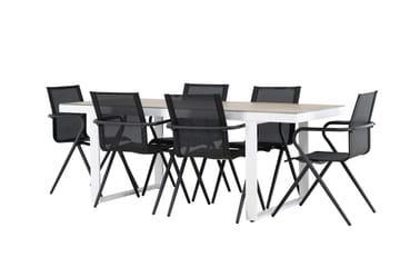 Merlo Spisegruppe 200 cm + 6 stk Alling Spisestoler Svart/Hvit - Hagemøbler - Hagegruppe - Spisegrupper hage