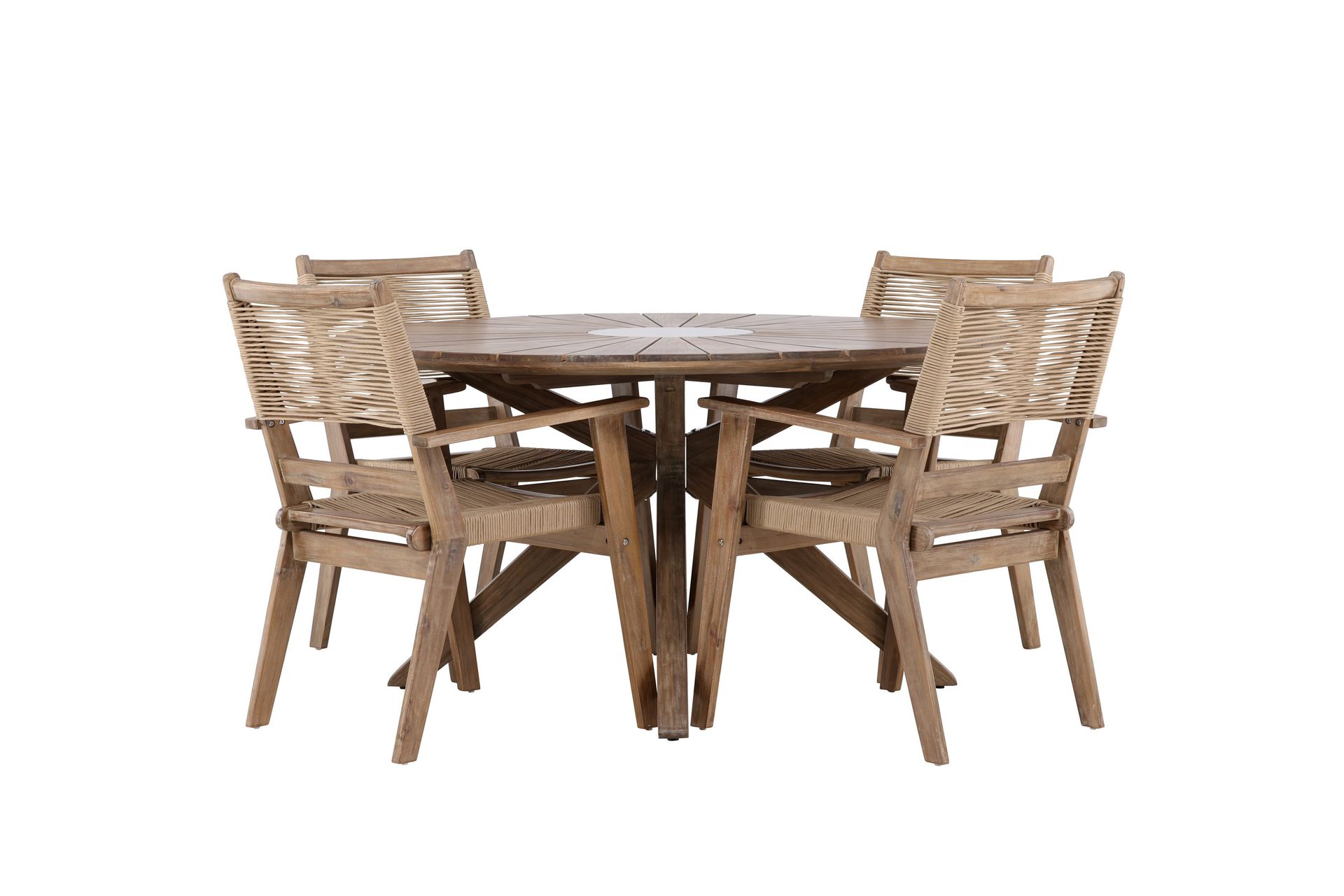 Rosario Spisegruppe Rund 140 cm + 4 stk Peter Spisestoler Brun - Hagemøbler - Hagegruppe - Spisegrupper hage