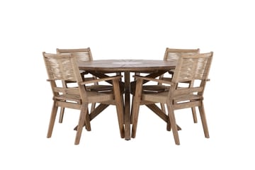 Rosario Spisegruppe Rund 140 cm + 4 stk Peter Spisestoler Brun - Hagemøbler - Hagegruppe - Spisegrupper hage