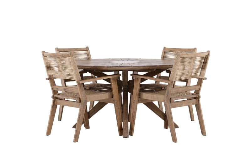 Rosario Spisegruppe Rund 140 cm + 4 stk Peter Spisestoler Brun - Hagemøbler - Hagegruppe - Spisegrupper hage