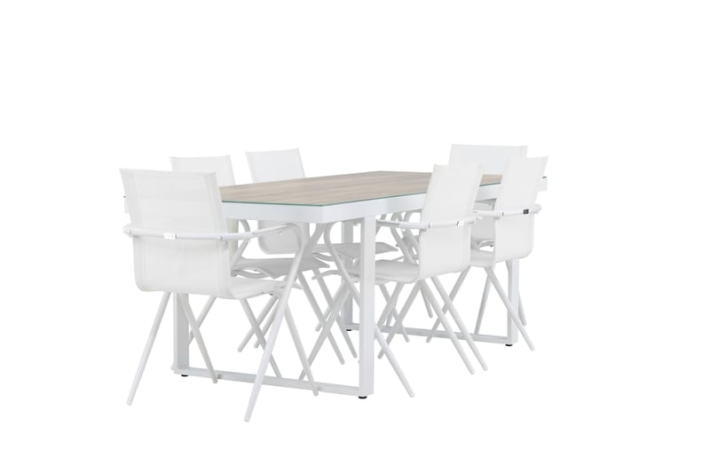 Merlo Spisegruppe 200 cm + 6 stk Alling Spisestoler Hvit - Hagemøbler - Hagegruppe - Spisegrupper hage