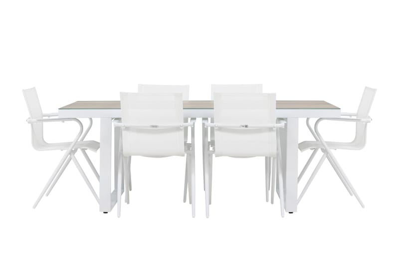 Merlo Spisegruppe 200 cm + 6 stk Alling Spisestoler Hvit - Hagemøbler - Hagegruppe - Spisegrupper hage
