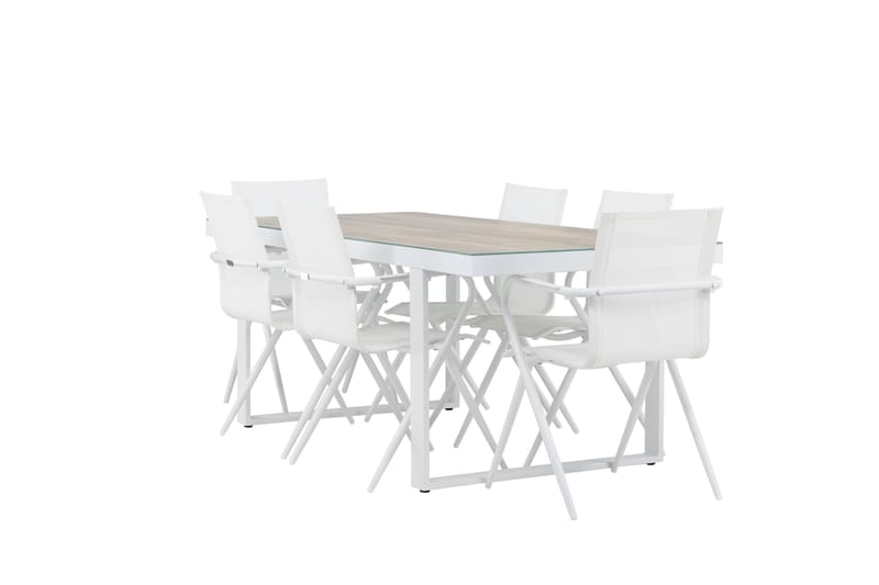 Merlo Spisegruppe 200 cm + 6 stk Alling Spisestoler Hvit - Hagemøbler - Hagegruppe - Spisegrupper hage