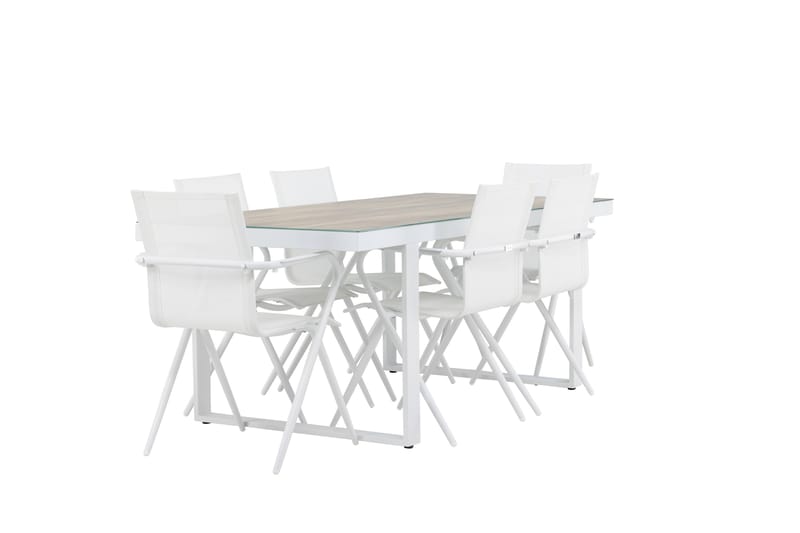 Merlo Spisegruppe 200 cm + 6 stk Alling Spisestoler Hvit - Hagemøbler - Hagegruppe - Spisegrupper hage