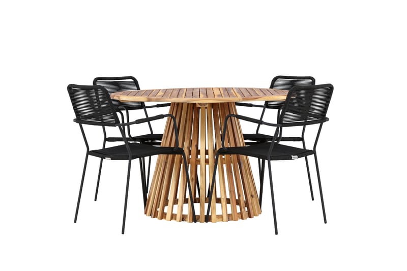Lumpur Spisegruppe Rund 120 cm + 4 stk Hochanas Spisestoler Svart/Brun - Hagemøbler - Hagegruppe - Spisegrupper hage