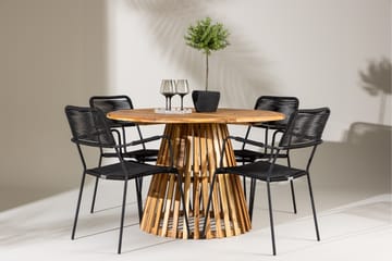 Lumpur Spisegruppe Rund 120 cm + 4 stk Hochanas Spisestoler Svart/Brun - Hagemøbler - Hagegruppe - Spisegrupper hage